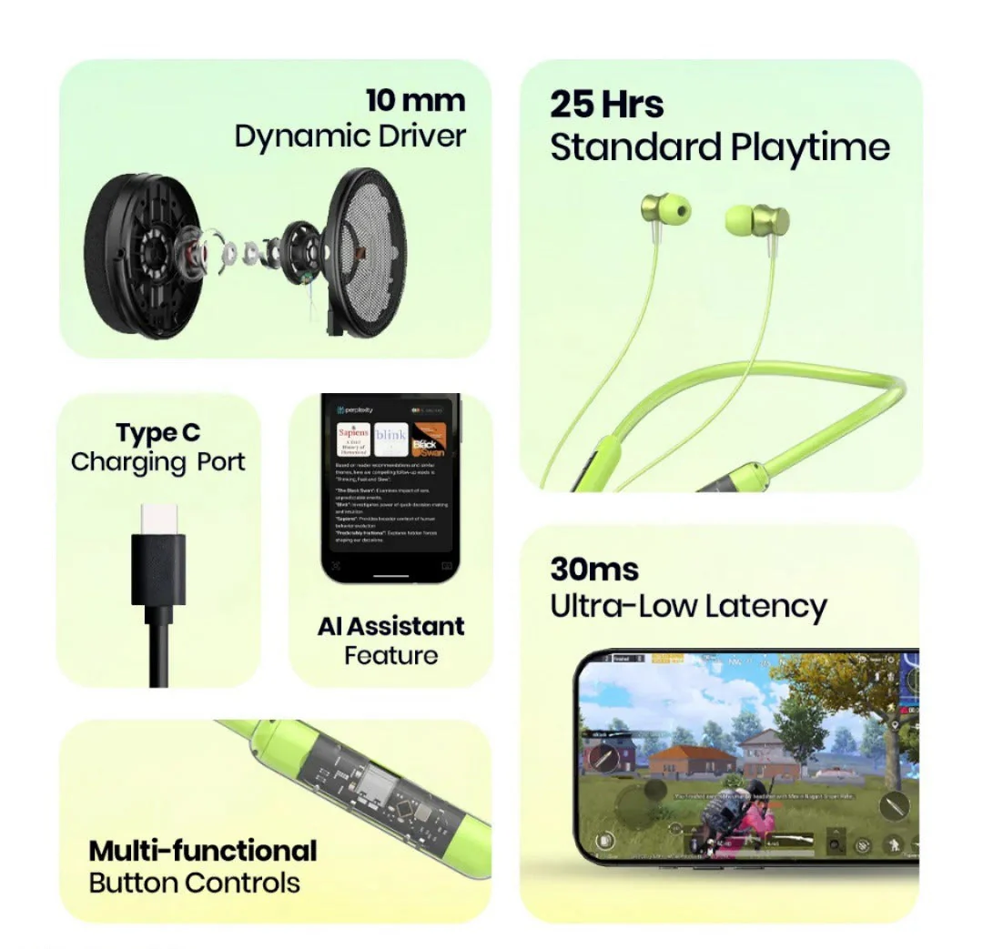 🎧🎵 Transparent Bluetooth Neckband 💚 | 72H Battery Life 🔋 |HD Voice | Deep Bass🔋✨ - Image 3