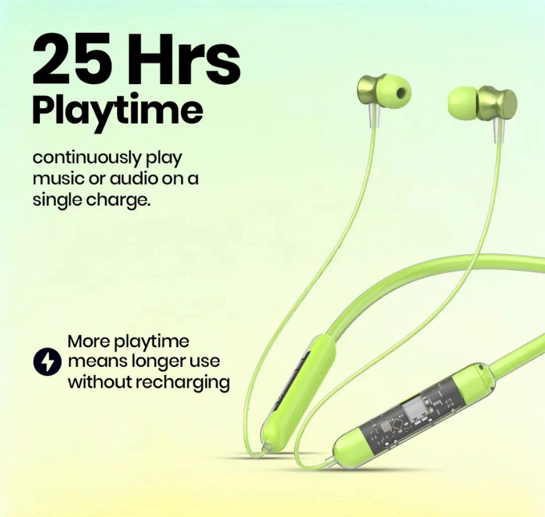 🎧🎵 Transparent Bluetooth Neckband 💚 | 72H Battery Life 🔋 |HD Voice | Deep Bass🔋✨ - Image 5